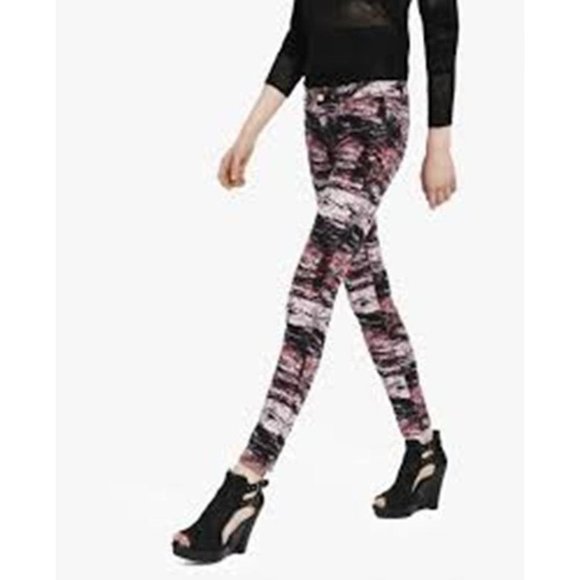 $215 THE KOOPLES Wood Print JEANS Skinny Slim SKIN Skull Buttons RED BLACK Multi - Picture 4 of 6